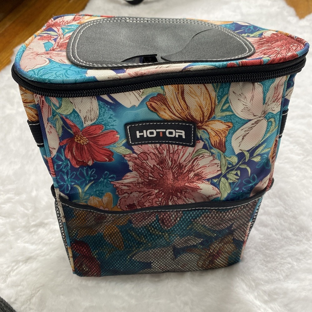 Hotor Leakproof Car Trash Bin 2 Gallon Floral Multicolor Polyester Vehicle Bag